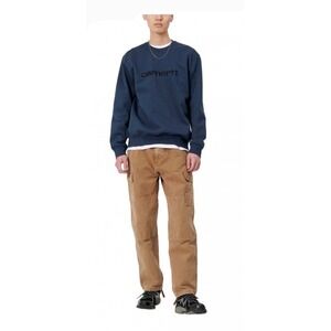 Carhartt WIP Duck Blue Crewneck Sweatshirt w/Black Embroidered Script  XL